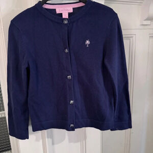 Lilly Pulitzer Girls Navy Blue Button Down Cardigan Size XL Cotton Sz S 4-5 Yrs